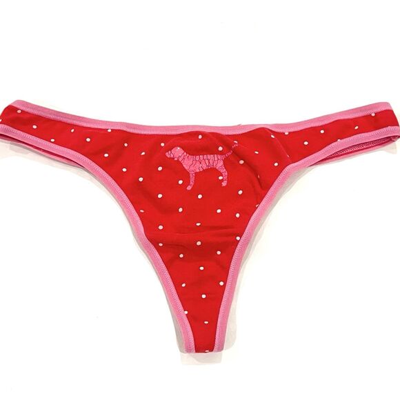 Rare Vintage Y2K Victoria's Secret PINK Dog Polka Dots Thong Panty Size Small
